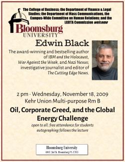Oil, Corporate Greed, and the Global Energy Challenge for Bloomsburg University