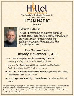 Edwin Black at CSU Fullerton and Temple Beth Tikvah, Nov 2011