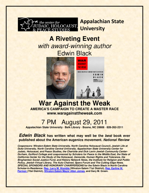 "The Rise and Fall of Eugenics and its Re-emergence in North Carolina"—Book Presentation and Autographing by North Carolina Scholar-in-Residence