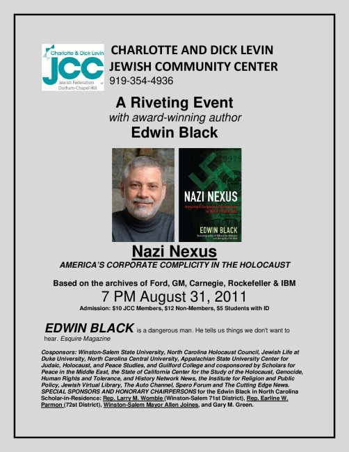 Inaugural Center Presentation and Autographing for "Nazi Nexus--America's Corporate Complicity in the Holocaust"