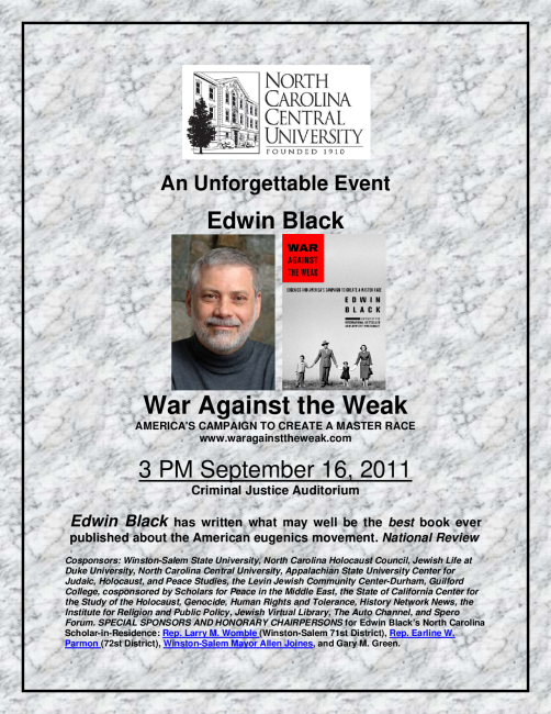 Book Presentation and Autographing for "The Rise and Fall of Eugenics—from North Carolina to Auschwitz"