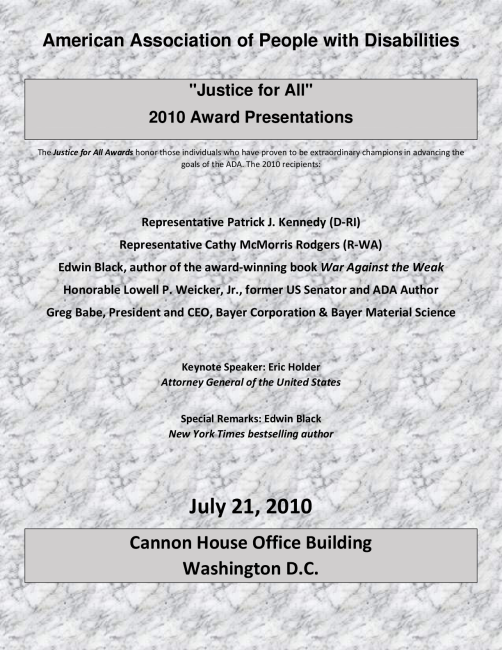 "Justice for All" Award Ceremony for War Against the Weak